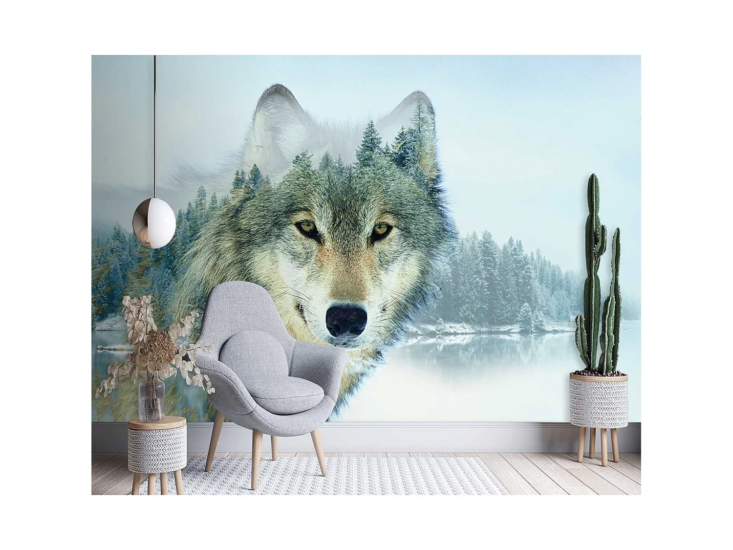 Papier peint loup et un lac - 400 x 280 cm