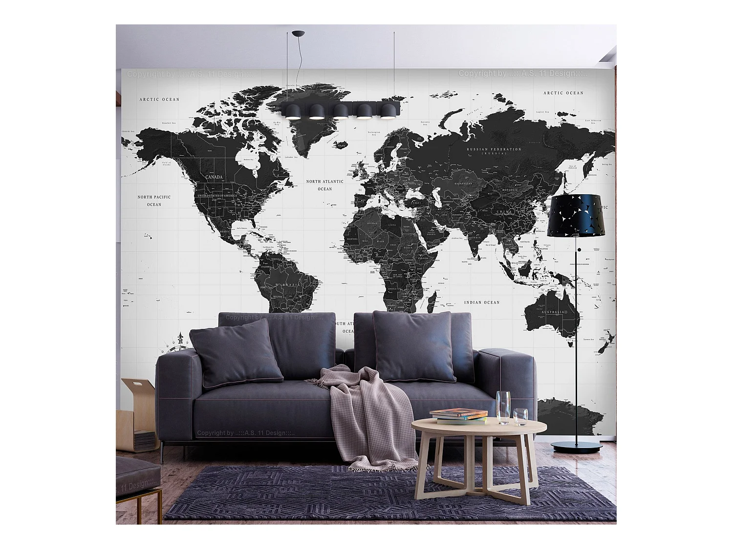 Papier peint Carte du monde en noir et blanc - 400 x 280 cm