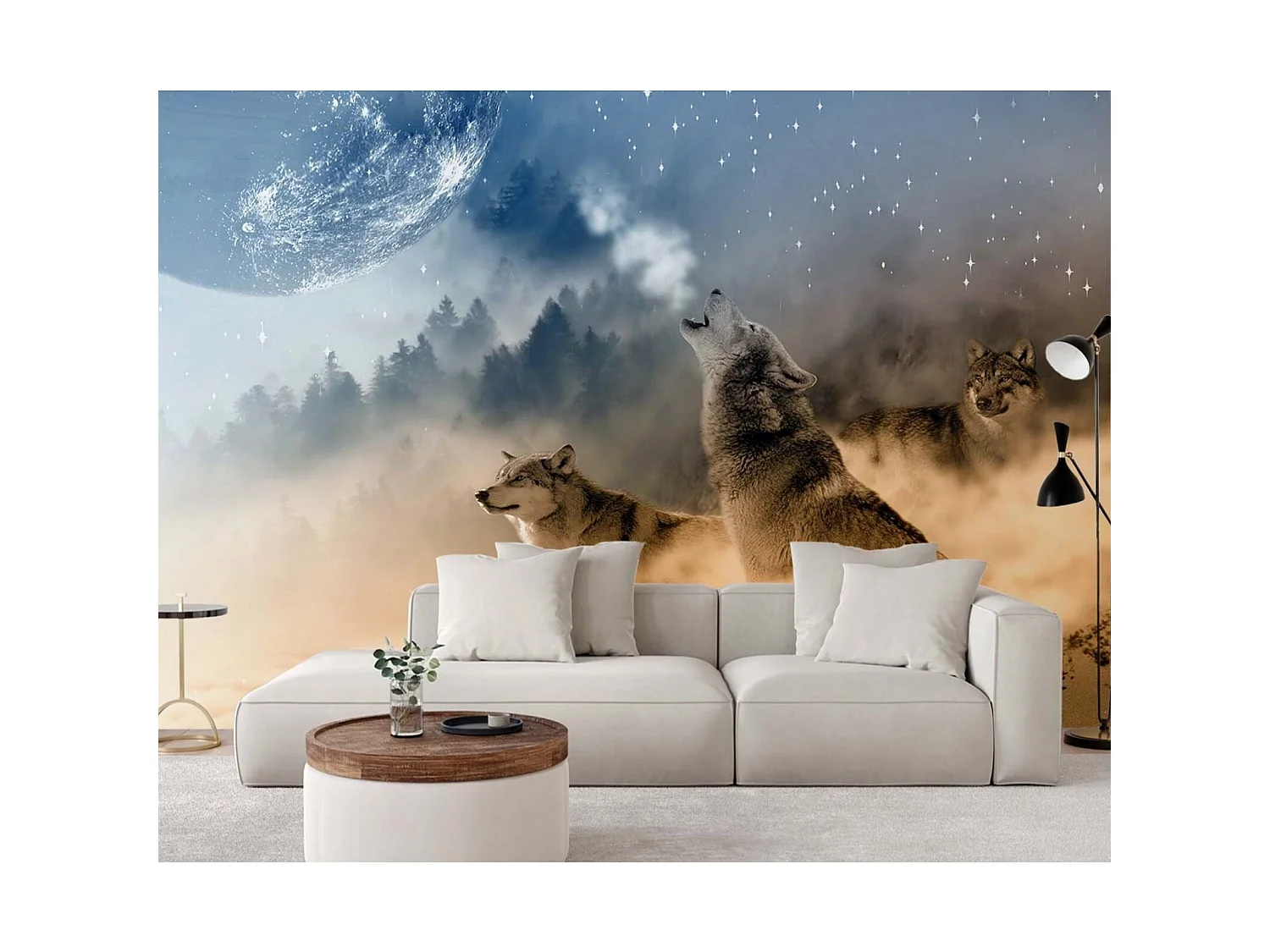 Papier peint loups hurlants - 150 x 105 cm