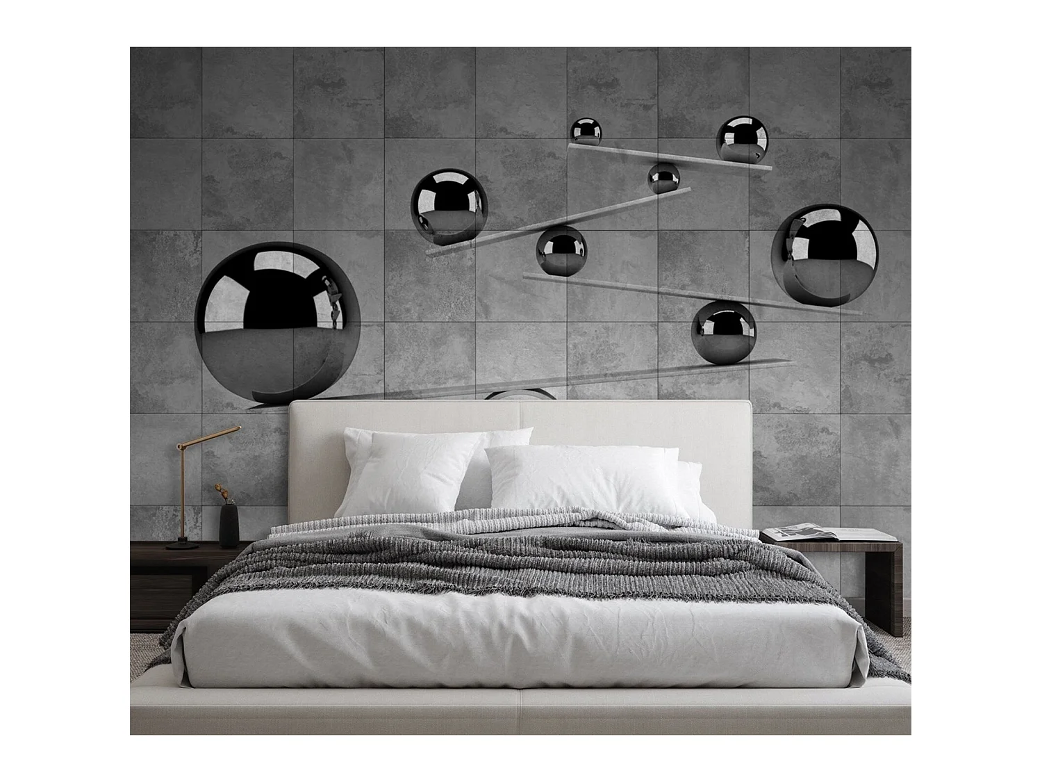 Papier peint sphères grises 3d - 400 x 280 cm