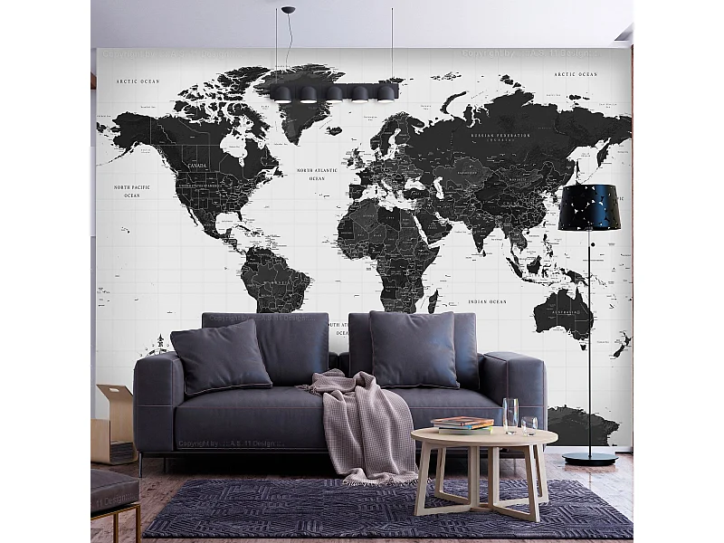 Papier peint Carte du monde en noir et blanc - 350 x 245 cm