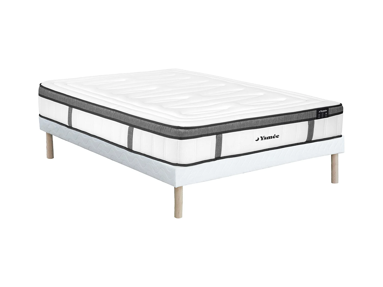 Ensemble 160 x 200 cm sommier + matelas hybride ressorts ensachés 7 zones et mémoire de forme ép.30cm - OLIANE de YSMÉE