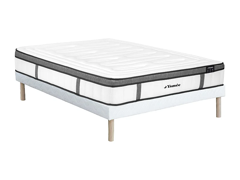 Ensemble 160 x 200 cm sommier tapissier + matelas hybride ressorts ensachés 7 zones et mémoire de forme ép.30cm - OLIANE de YSMÉE