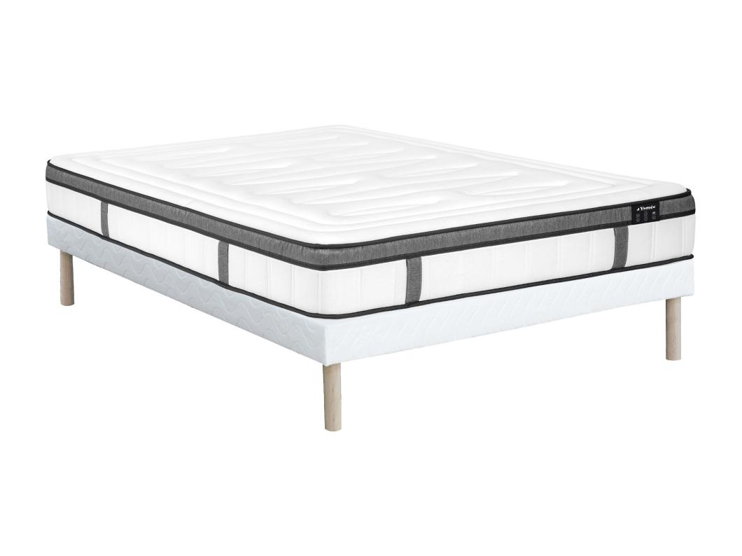 Ensemble 160 x 200 cm sommier + matelas hybride ressorts ensachés 7 zones et mémoire de forme ép.30cm - OLIANE de YSMÉE