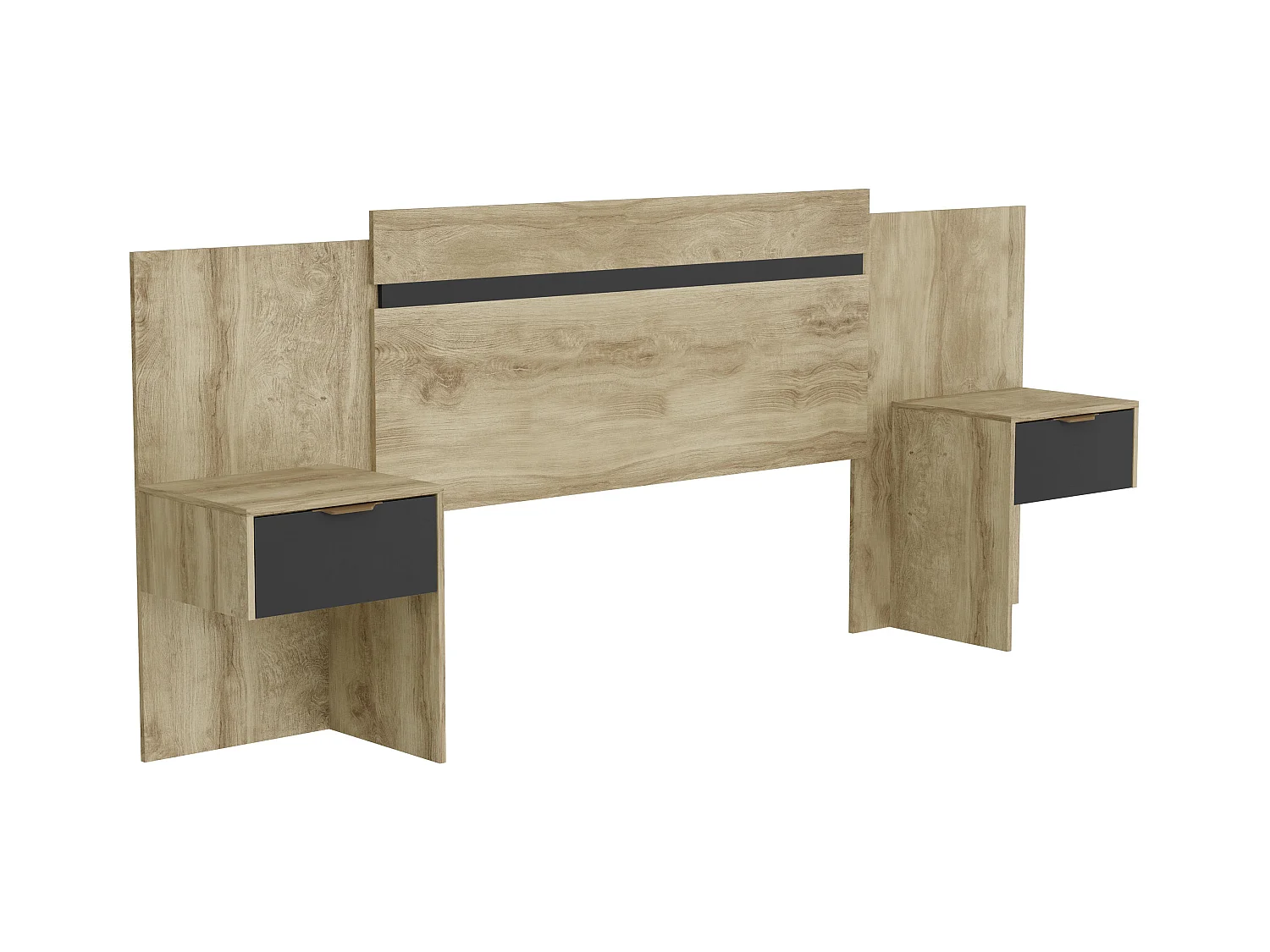 Cabecero extensible con mesas de noche - 140/160 cm - Color: natural y negro - PARATI