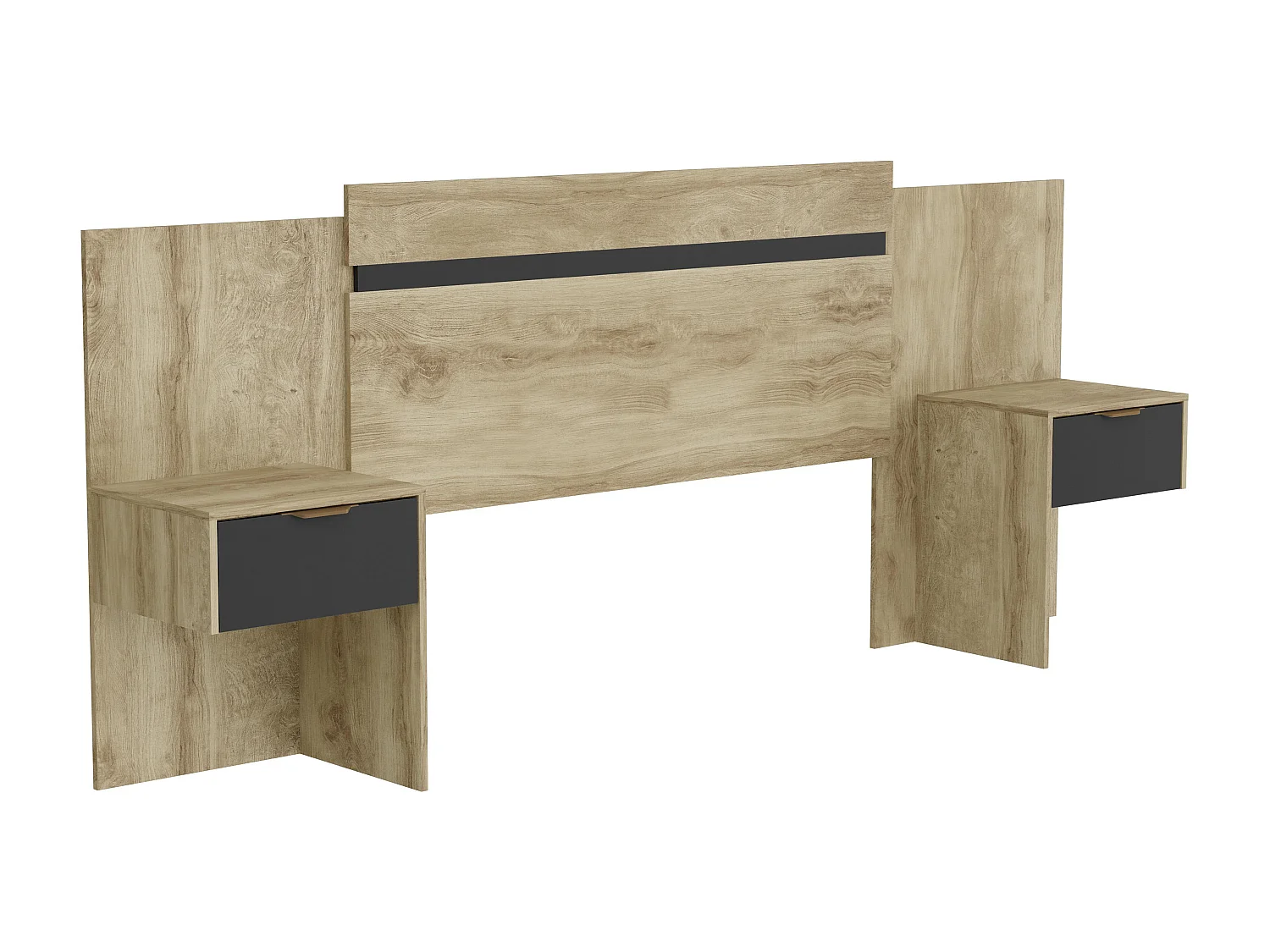 Tête de lit extensible avec chevets  - 140/160 cm - Coloris : Naturel et noir - PARATI