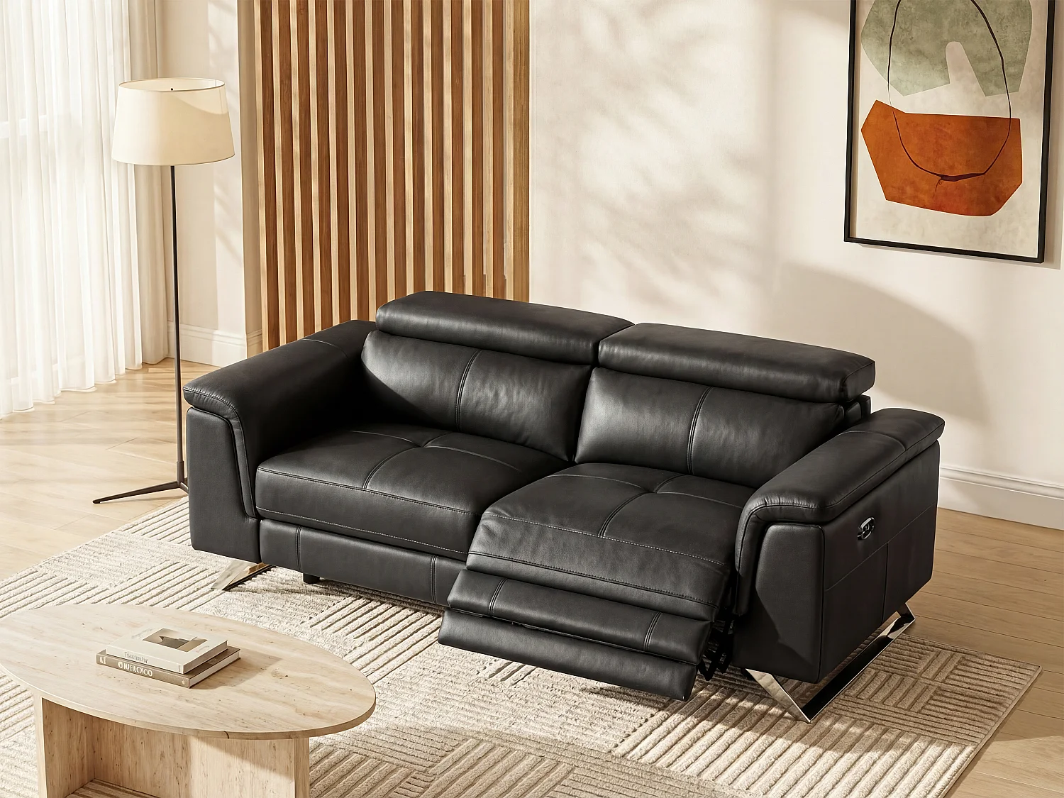 Relaxsofa 3-Sitzer elektrisch - Rindsleder - Schwarz - BREYT II