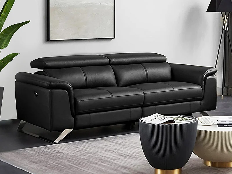 Canapé 3 places relax électrique en cuir de vachette noir BREYT II
