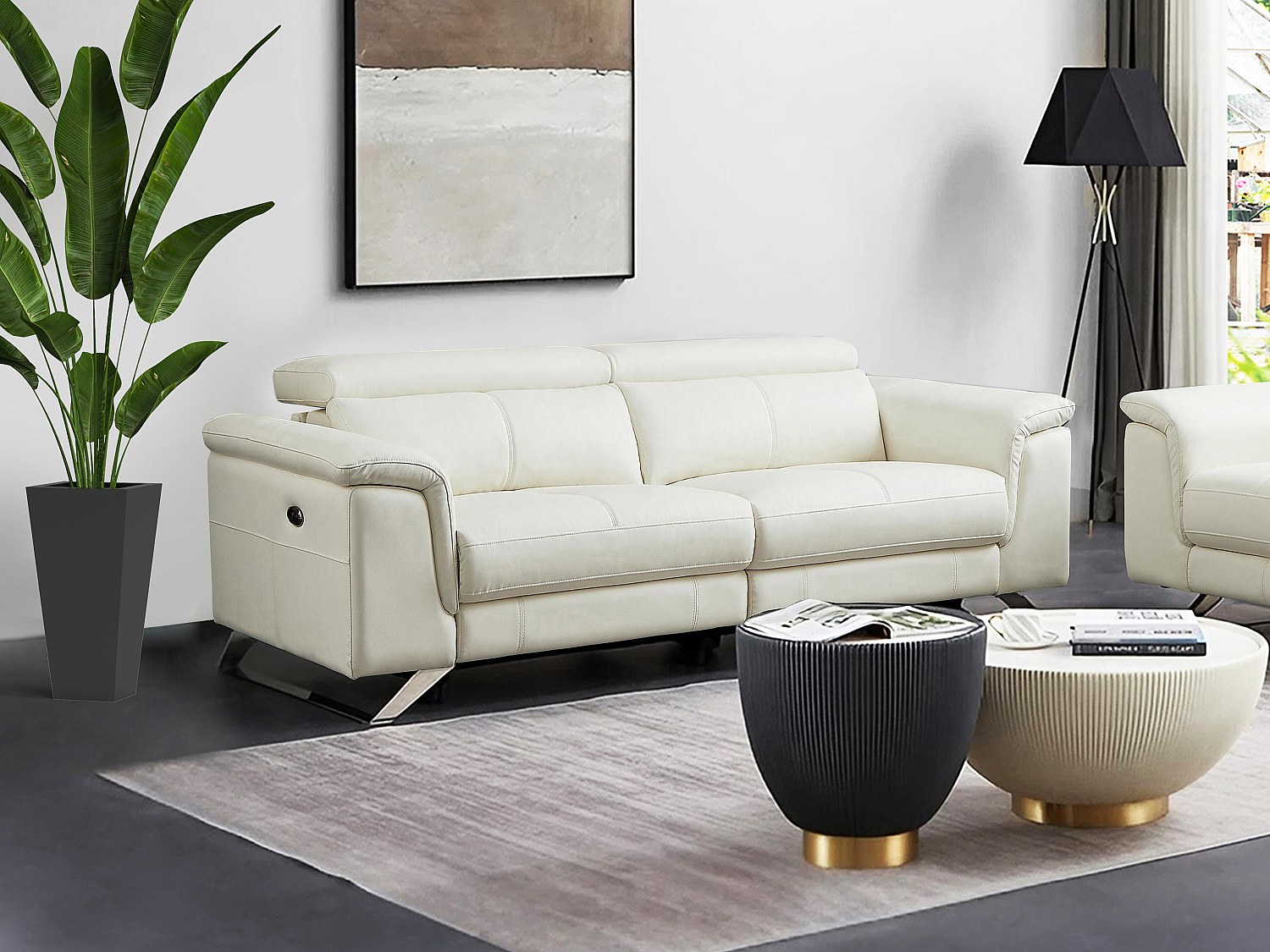 Relaxsofa 3-Sitzer elektrisch - Rindsleder - Weiß - BREYT II günstig online kaufen