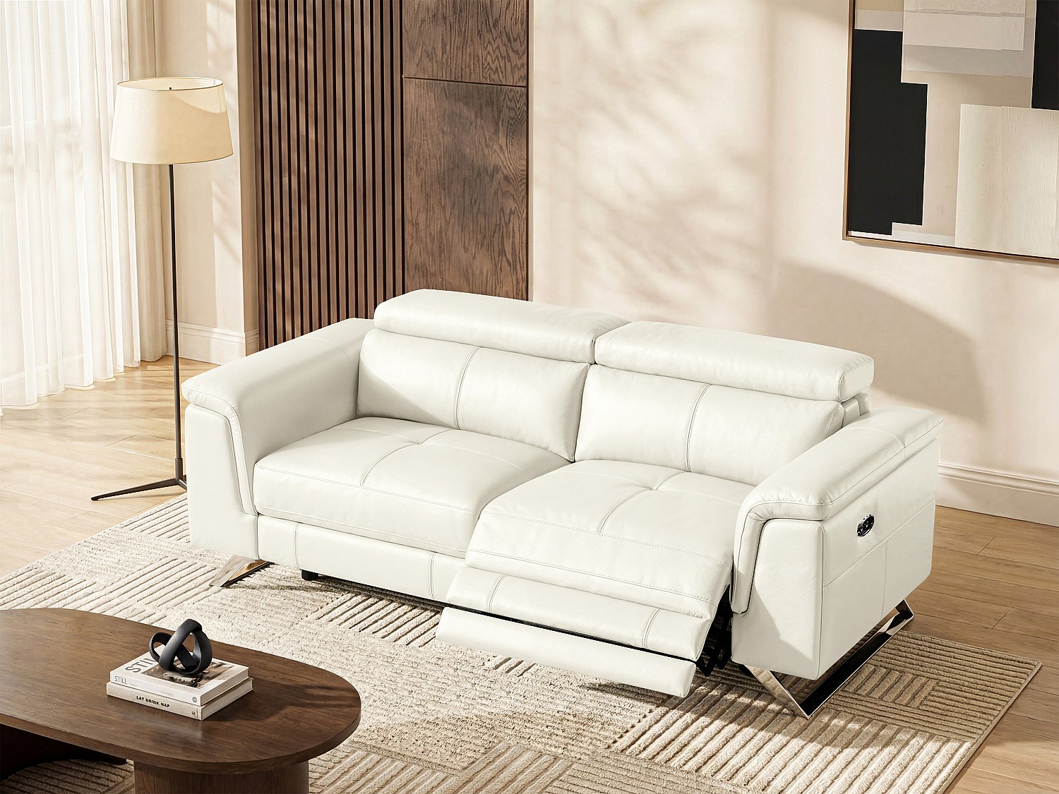 Vente-unique Relaxsofa 3-Sitzer elektrisch - Rindsleder - Weiß - BREYT II 1636197