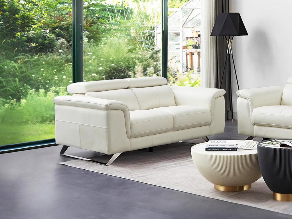 Sofa 2-Sitzer - Rindsleder - Weiß - BREYT II günstig online kaufen