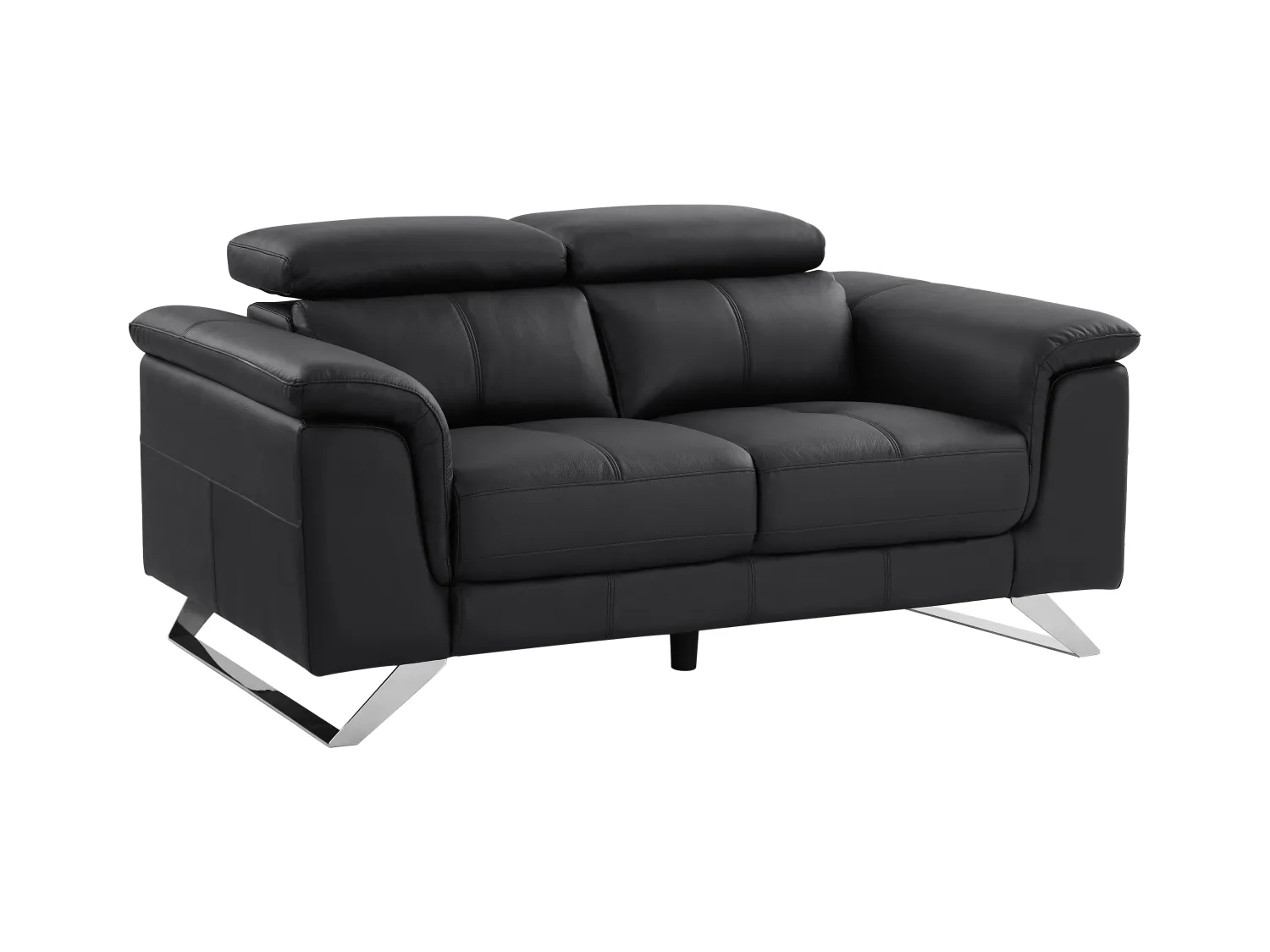 Sofá de 2 plazas de piel de becerro negro BREYT II