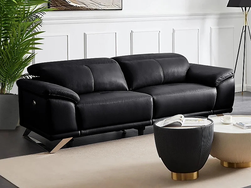 Relaxsofa 3-Sitzer elektrisch - Rindsleder - Schwarz - AZIDEE II