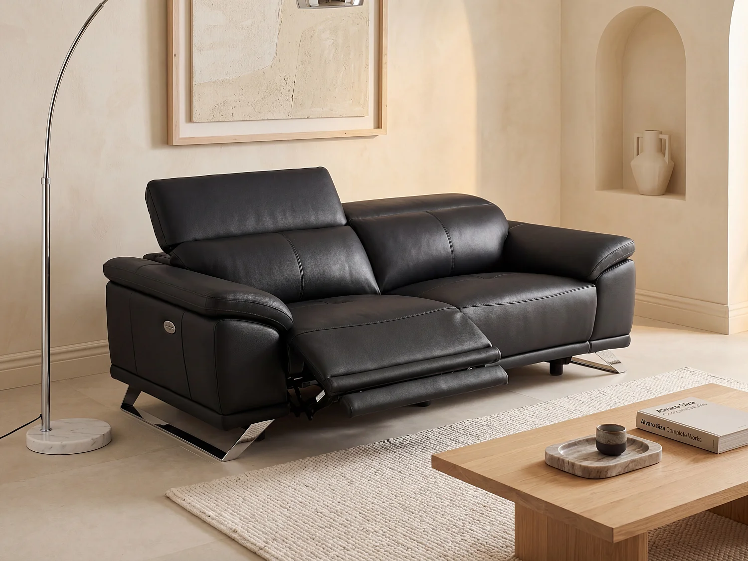 Canapé 3 places relax électrique en cuir de vachette noir AZIDEE II