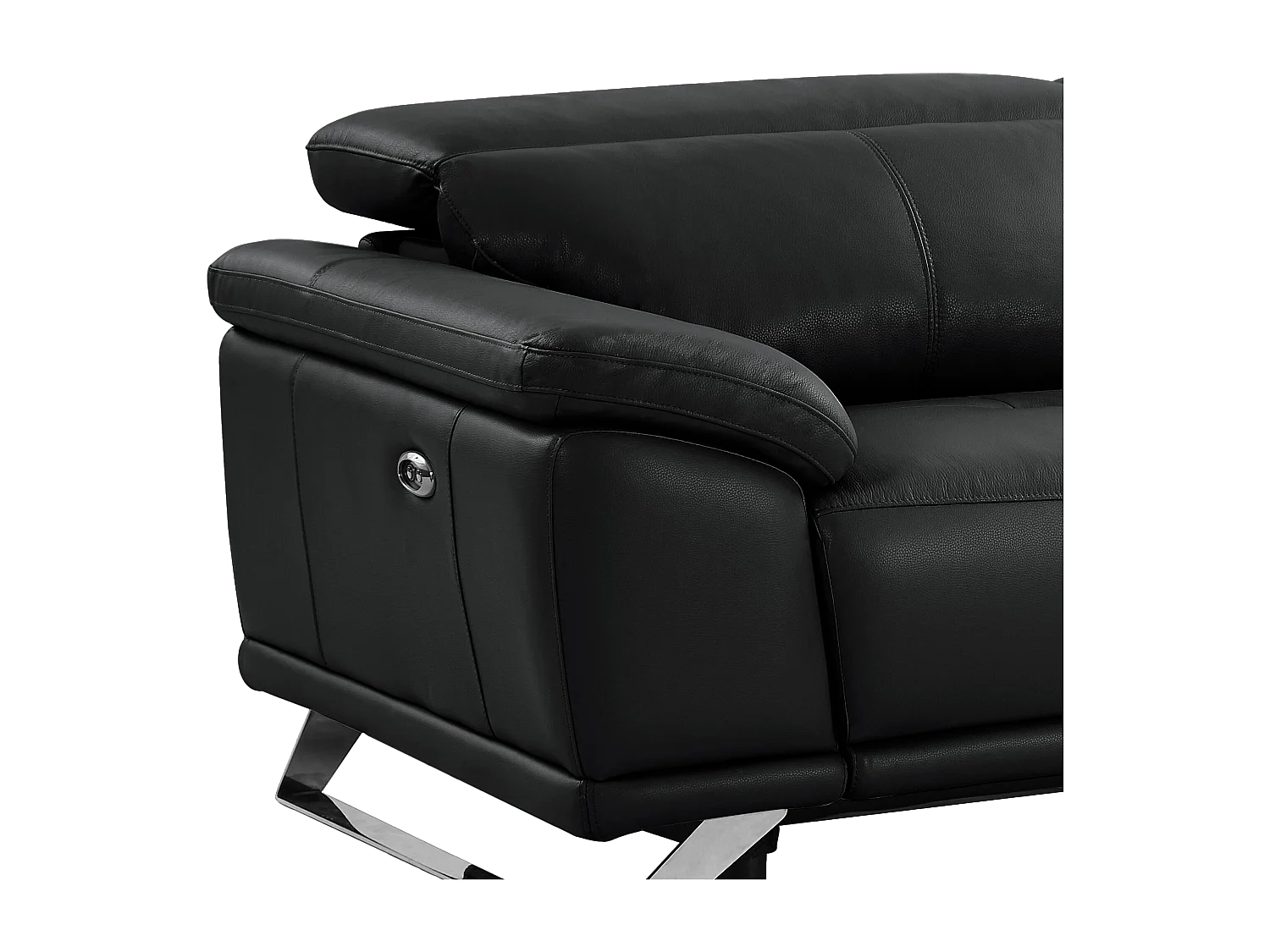 Sofá de 3 lugares articulado elétrico em pele de vaca preto - AZIDEE II