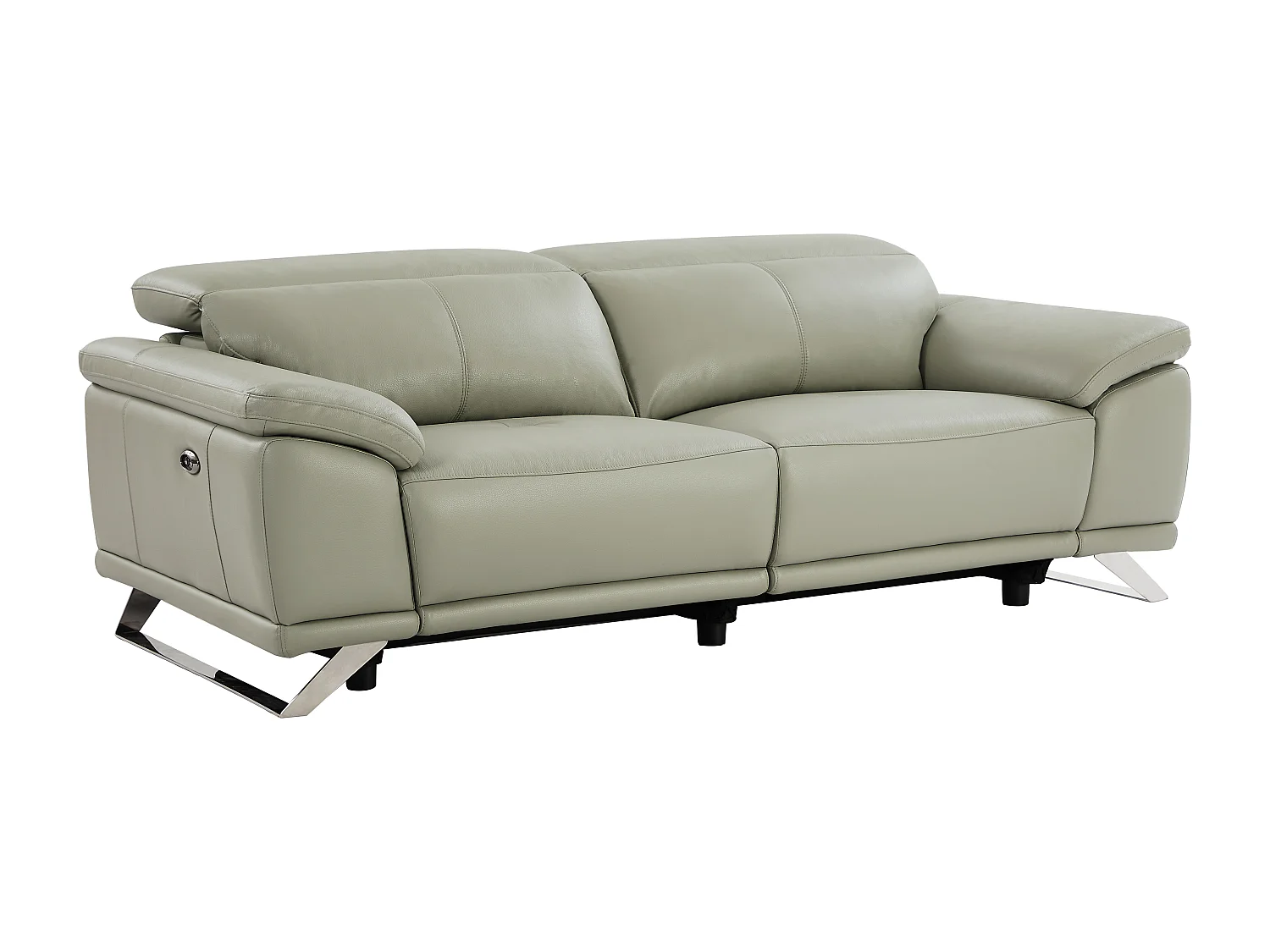 Sofá de 3 lugares articulado elétrico em pele de vaca cinzento-claro - AZIDEE II