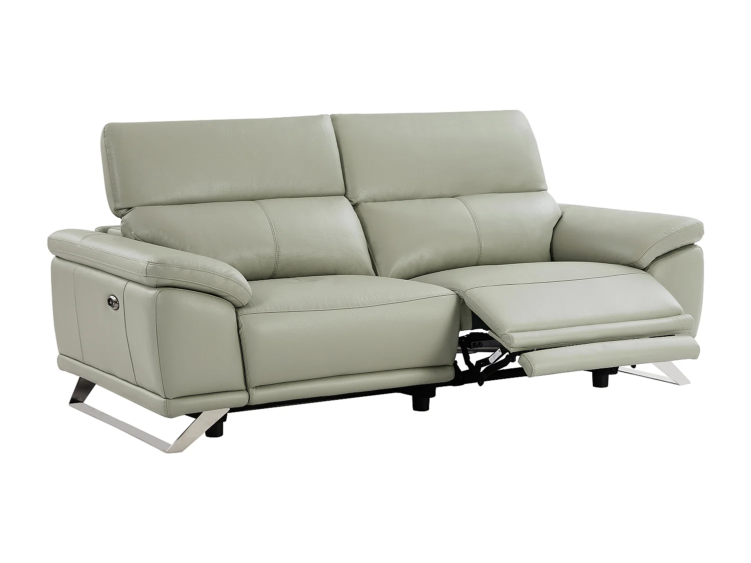 Sofá de 3 lugares articulado elétrico em pele de vaca cinzento-claro - AZIDEE II