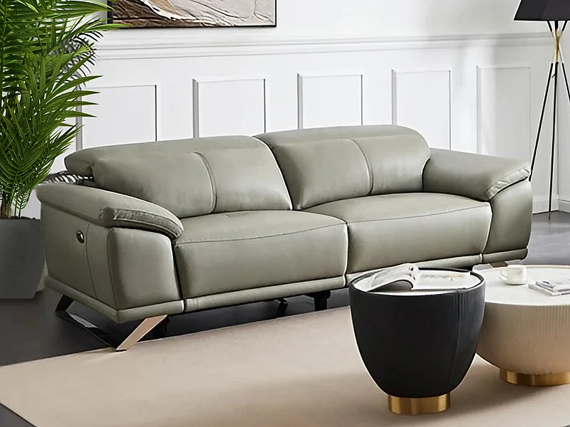 3-zits elektrische bank van lichtgrijze koeienhuid AZIDEE II