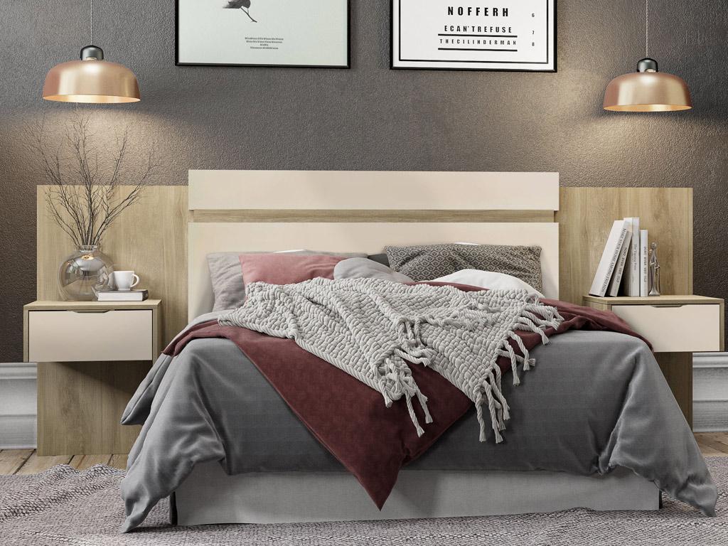 Tête de lit extensible avec chevets - 140/160 cm - Coloris : Naturel et ivoire - PARATI