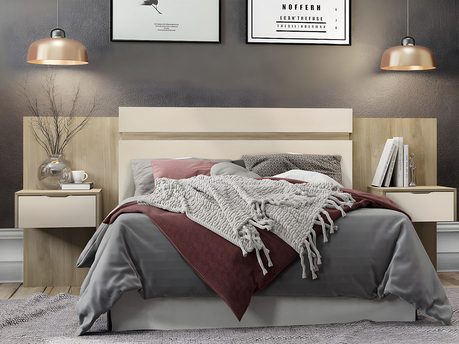 Vente-unique Bettkopfteil Ausziehbar Mit Integrierten Nachttischen - 140/160 Cm - Naturfarben & Cremefarben - Parati