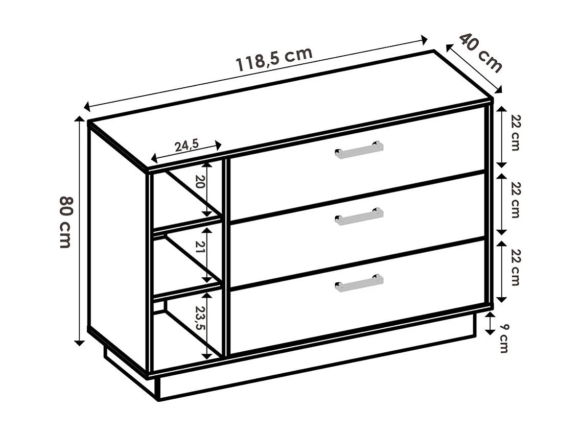 Ladekast - 3 lades en 3 nissen - Naturelkleur en antraciet - LEANDRE