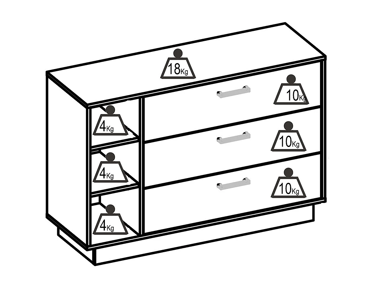 Commode 3 tiroirs et 3 niches - Coloris : Naturel et anthracite - LEANDRE