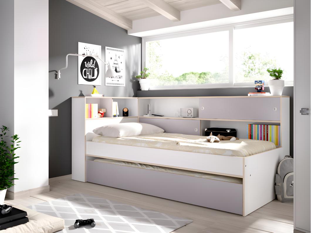 Ausziehbett mit Stauraum - 90 x 190 cm & 90 x 200 cm - Weiß & Grau - LOSIANA