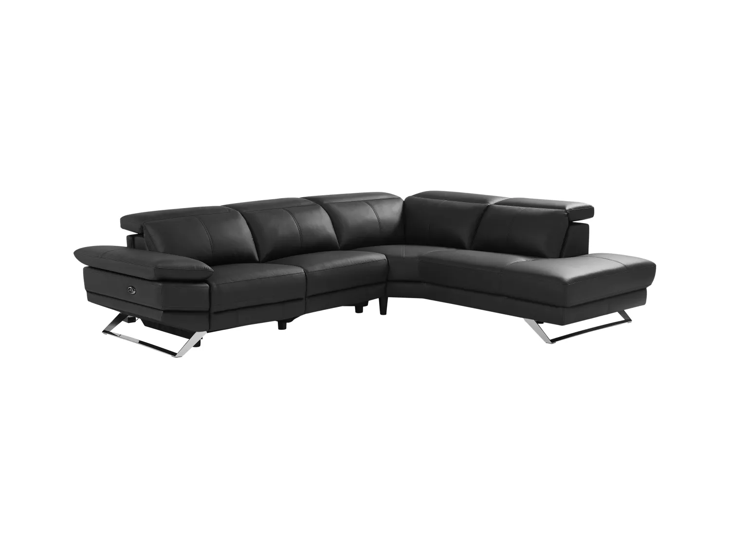 Canapé d'angle droit relax électrique en cuir de vachette noir PUNO II