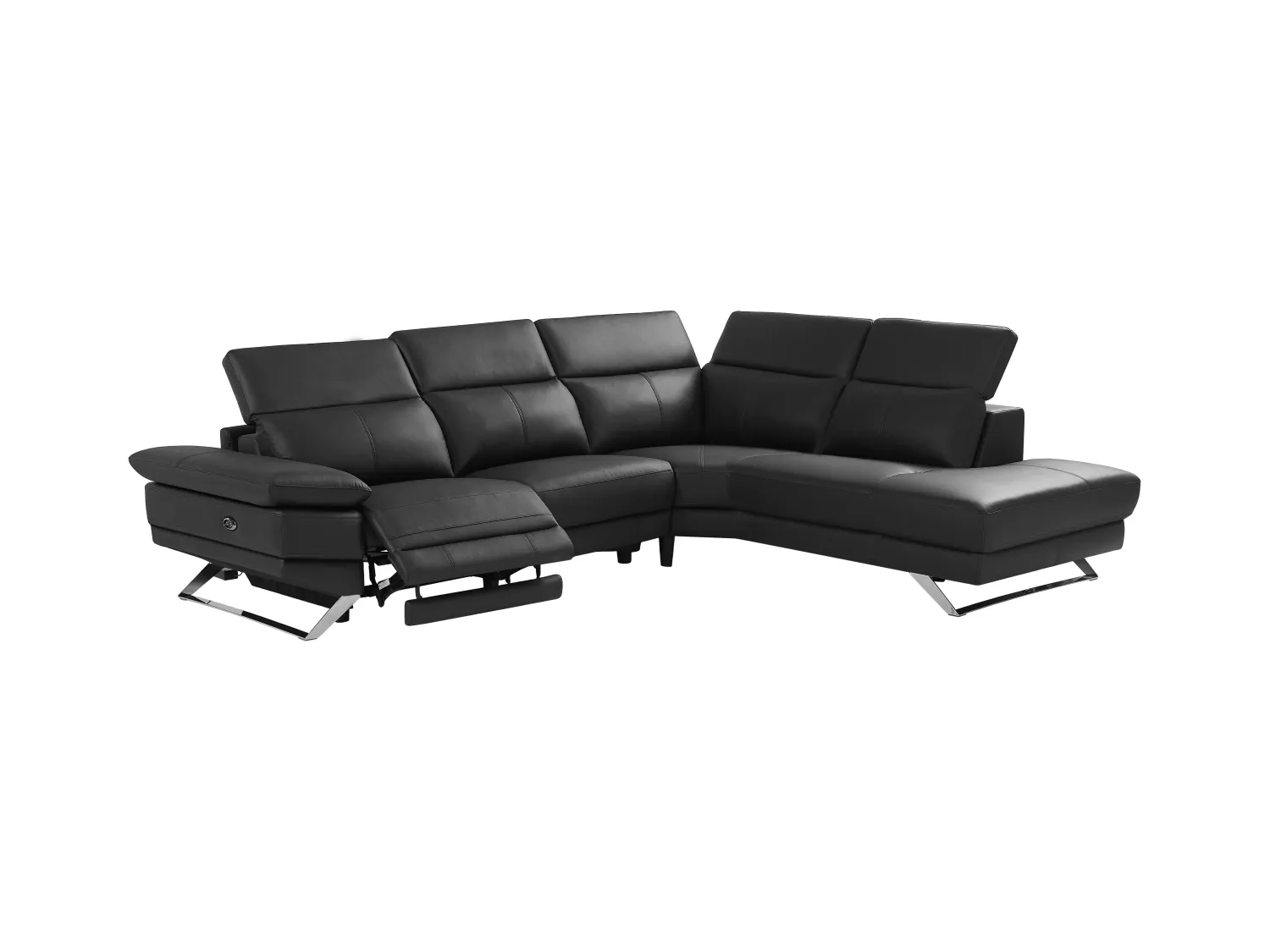 Canapé d'angle droit relax électrique en cuir de vachette noir PUNO II