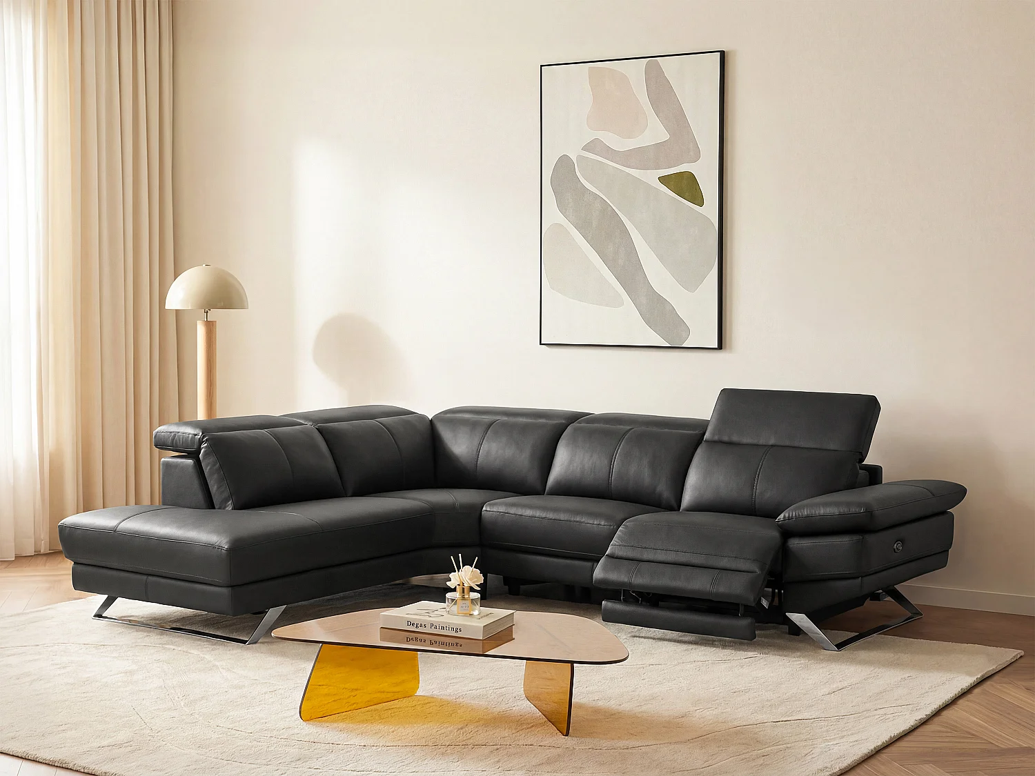 Divano relax elettrico in Pelle di vacchetta Nero - Angolo a sinistra - PUNO II