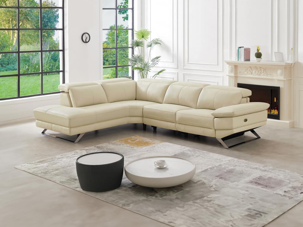 Canapé d'angle gauche relax électrique en cuir de vachette beige PUNO II