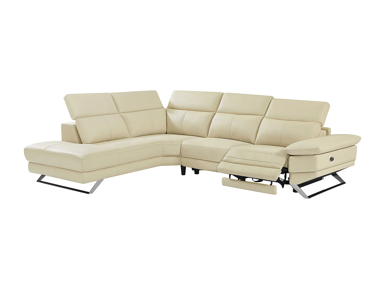 Canapé d'angle gauche relax électrique en cuir de vachette beige PUNO II