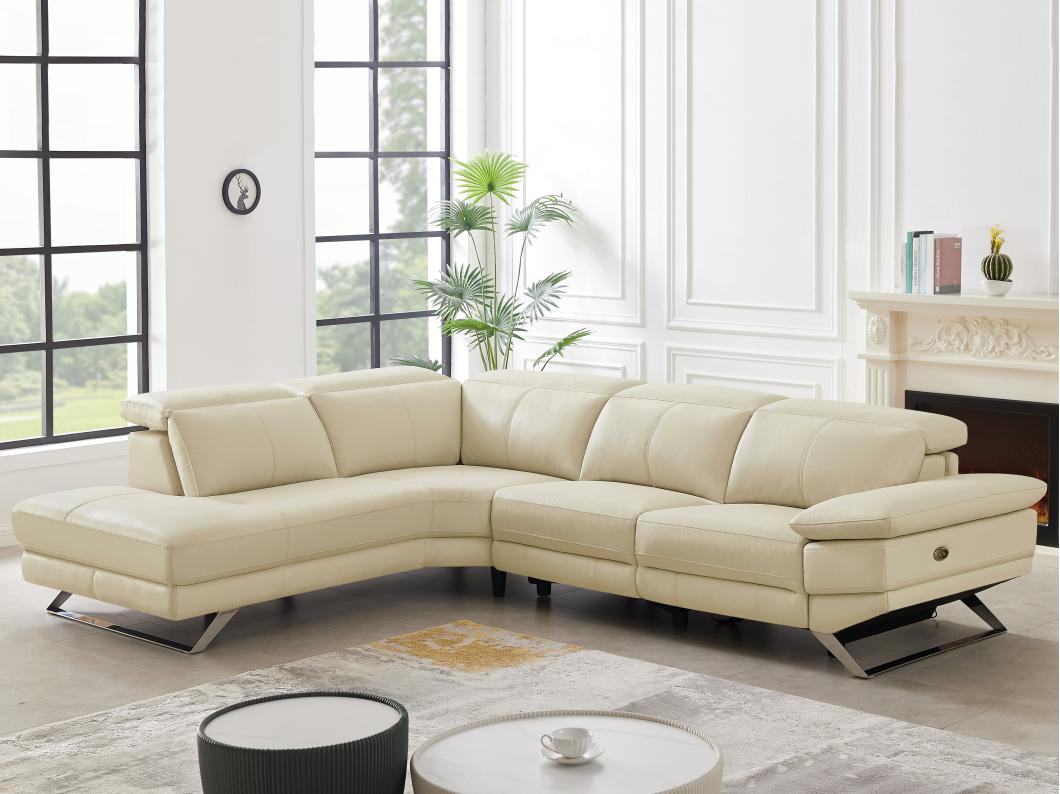 Canapé d'angle gauche relax électrique en cuir de vachette beige PUNO II