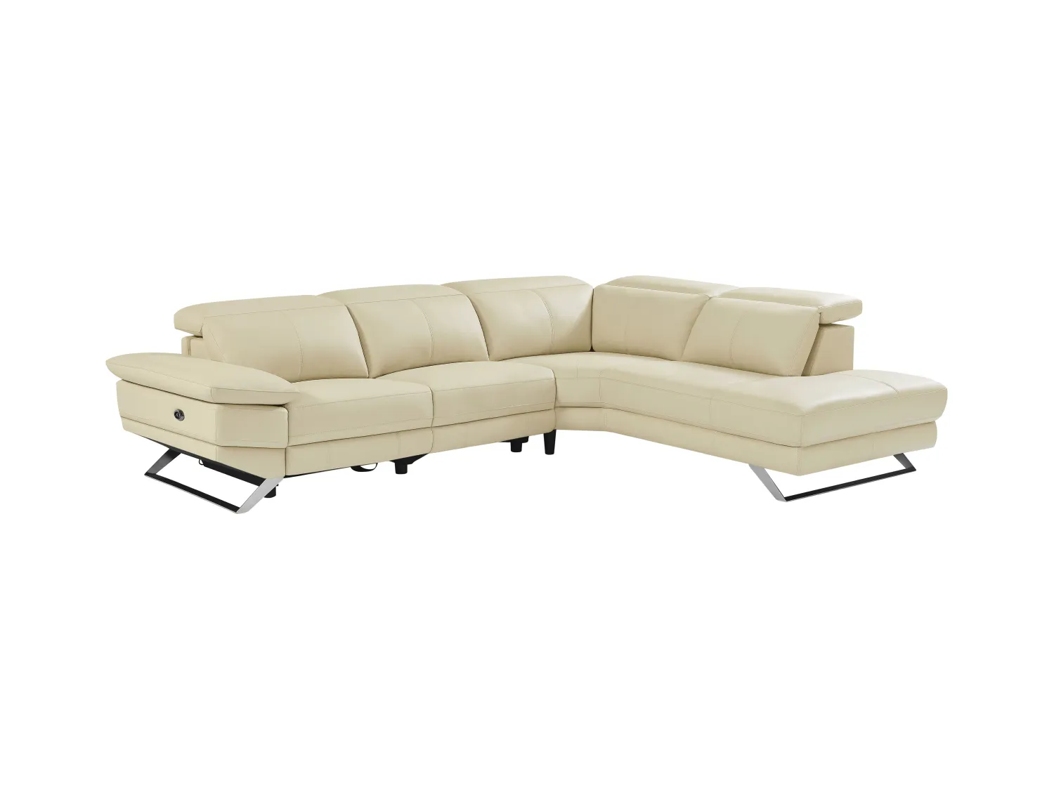 Canapé d'angle droit relax électrique en cuir de vachette beige PUNO II