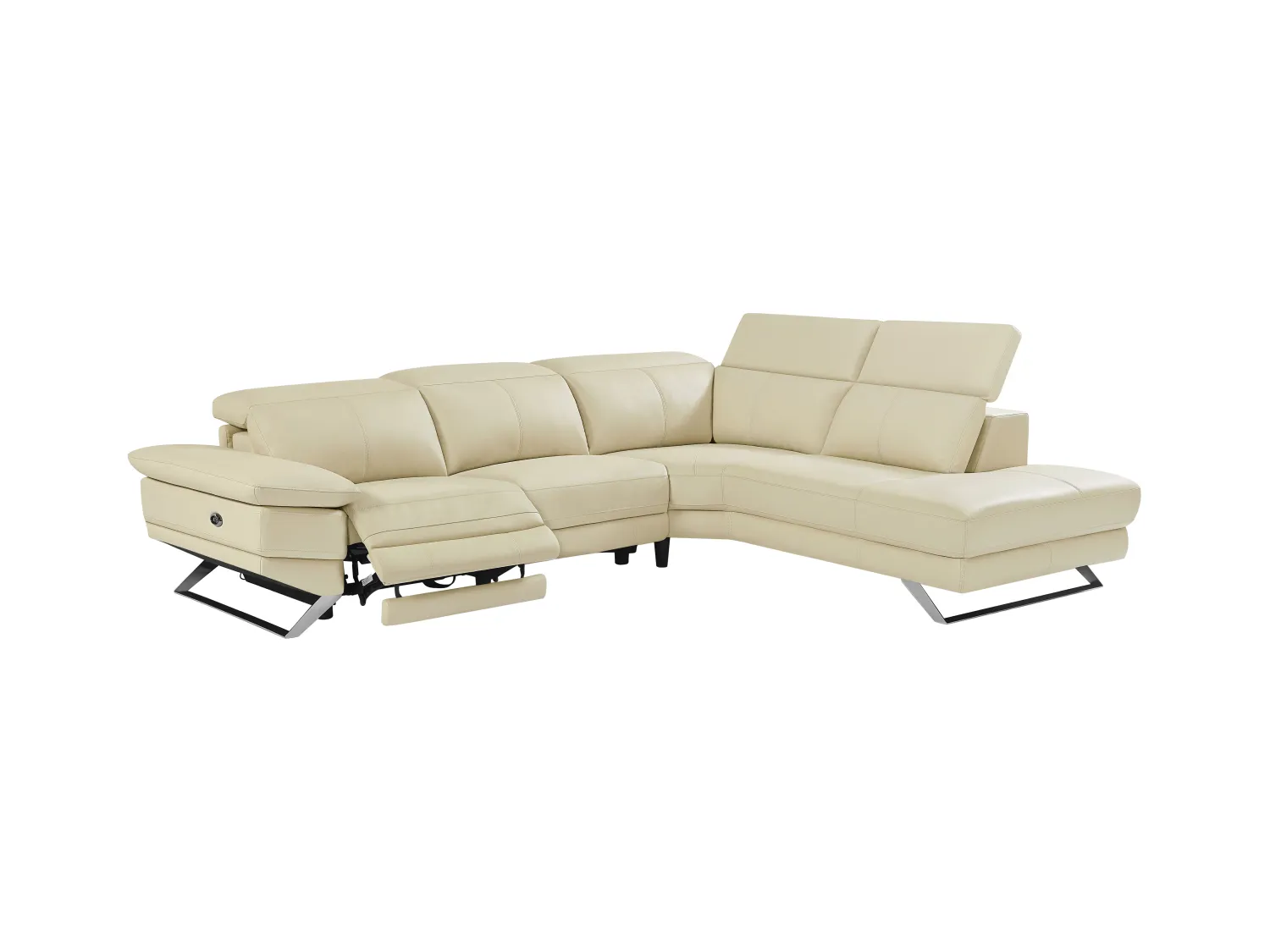 Canapé d'angle droit relax électrique en cuir de vachette beige PUNO II