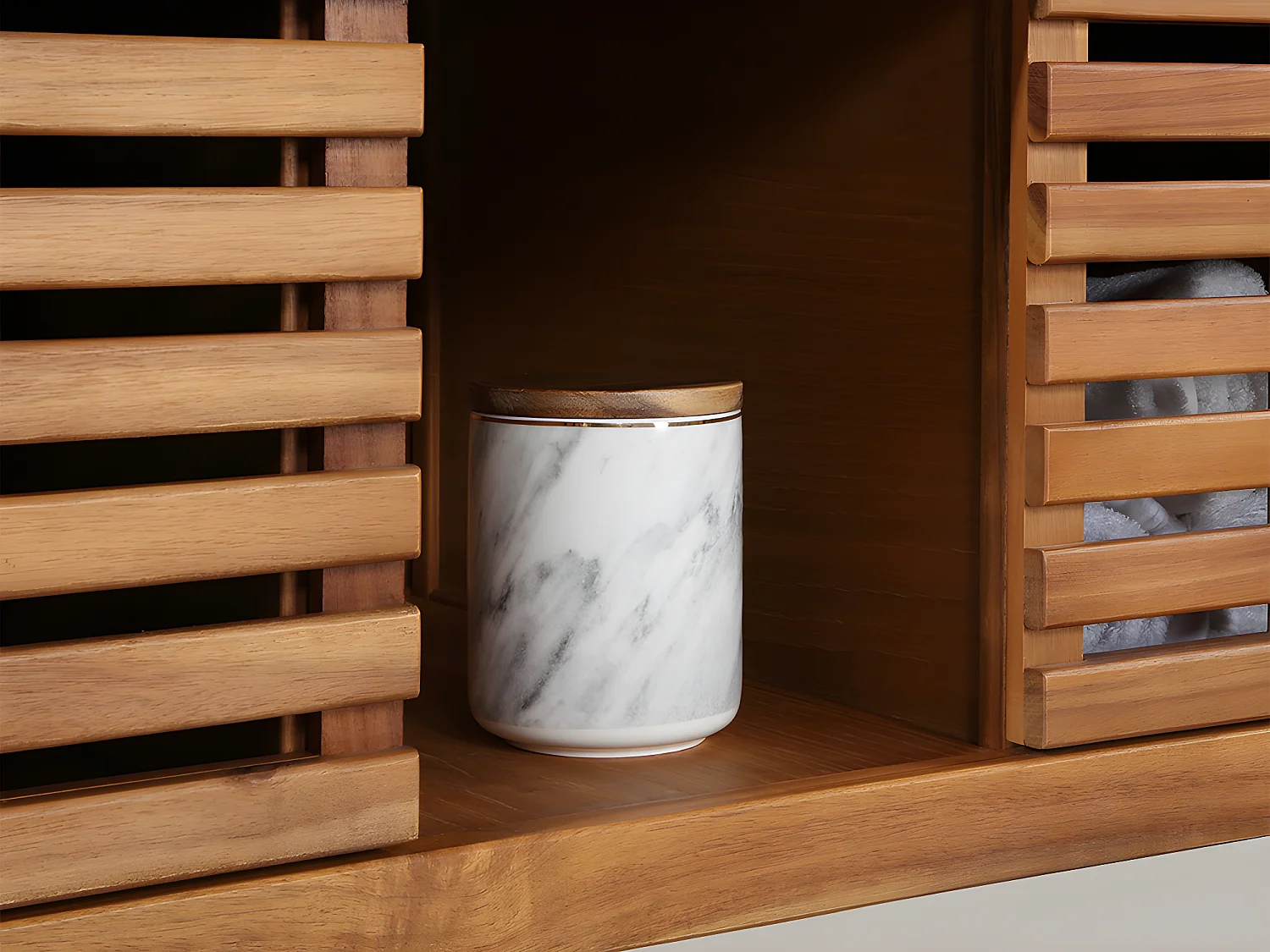 Meuble de salle de bain suspendu en bois d'acacia avec simple vasque - 90 cm  - PENEBEL