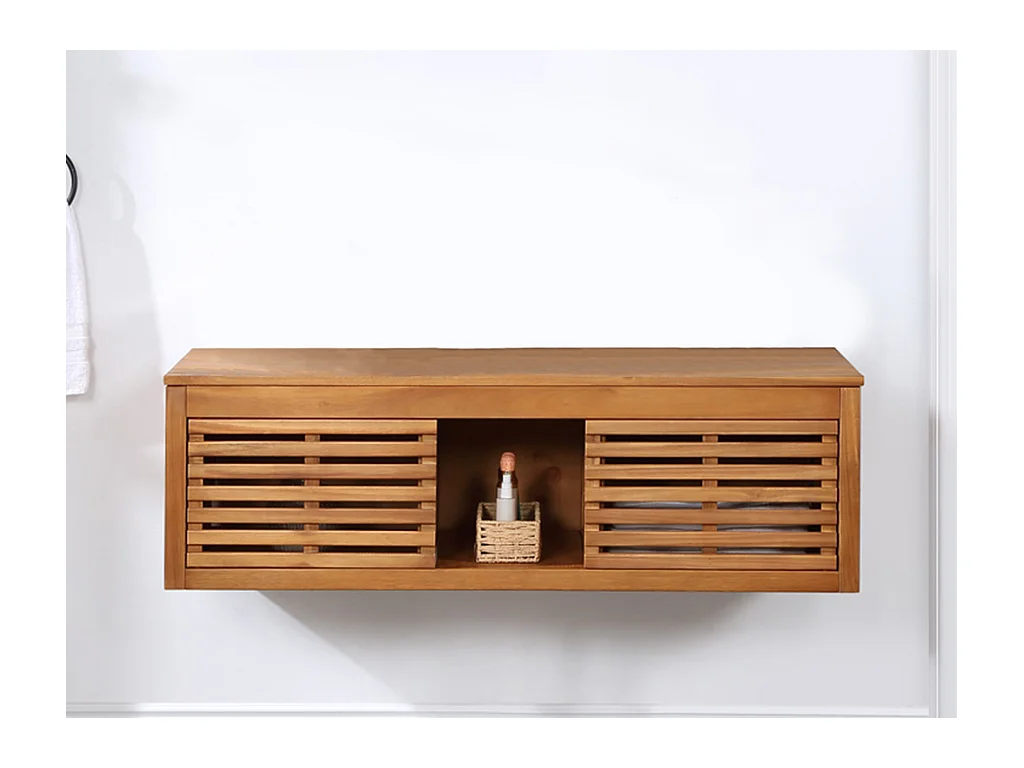 Hangend badkamermeubel van acaciahout met dubbele wastafel - 130 cm - PENEBEL