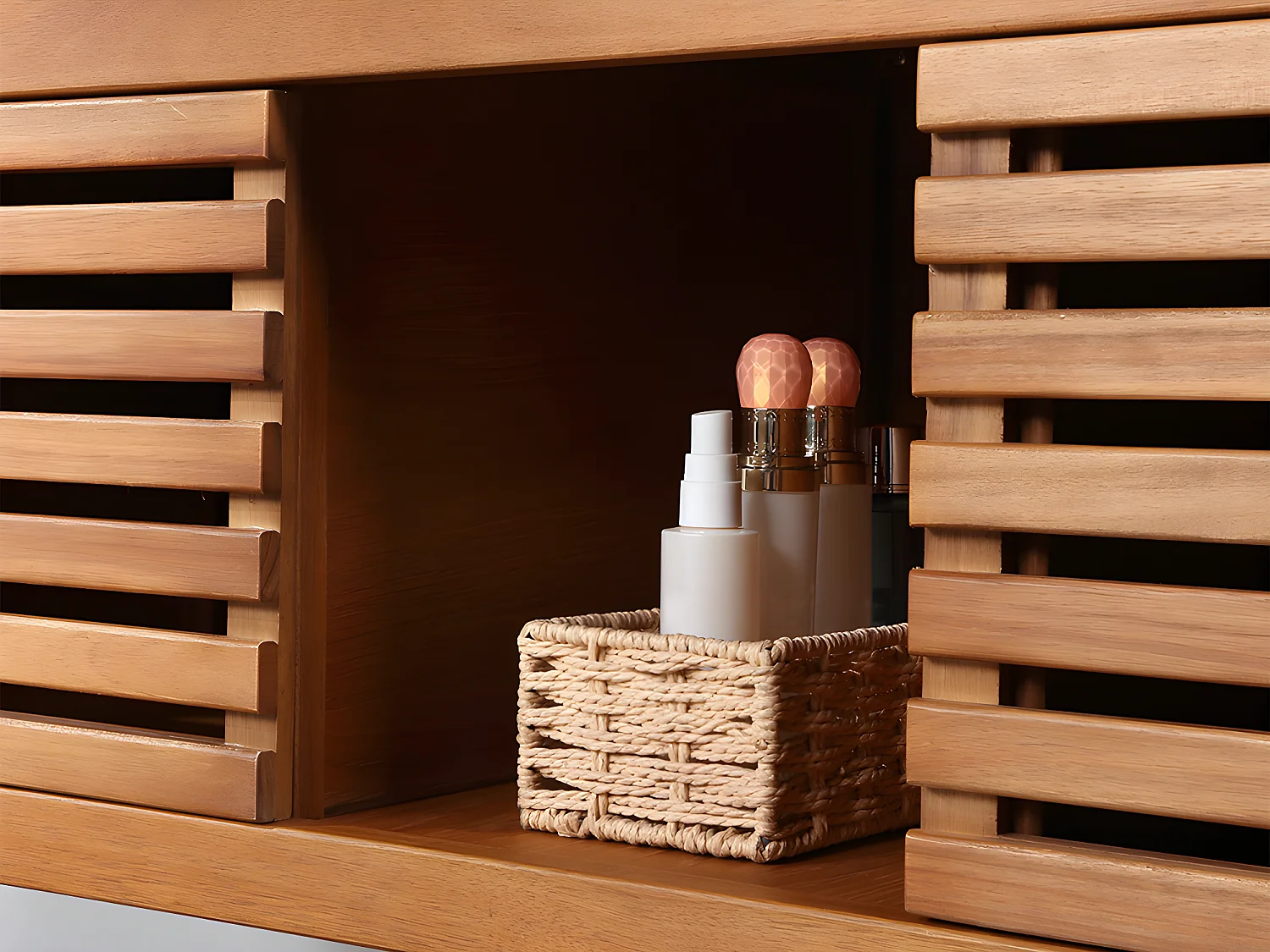 Meuble de salle de bain suspendu en bois d'acacia avec double vasque - 130 cm  - PENEBEL