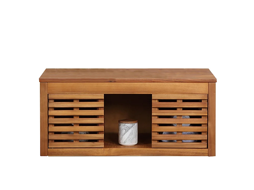 Upphängd badrumsmöbel i akaciatiträ med enkla handfat och spegel - 90 cm - PENEBEL