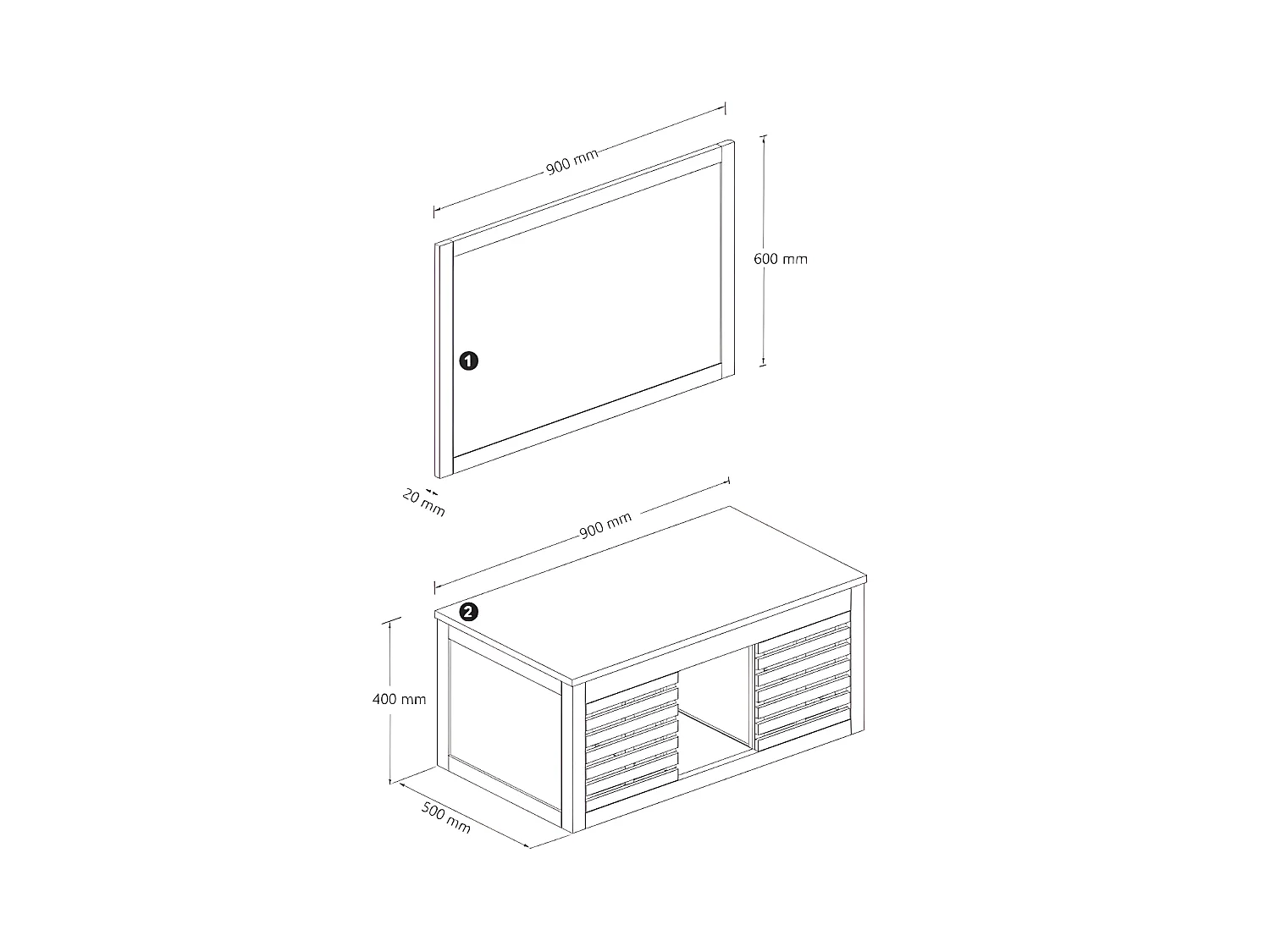 Upphängd badrumsmöbel i akaciatiträ med enkla handfat och spegel - 90 cm - PENEBEL