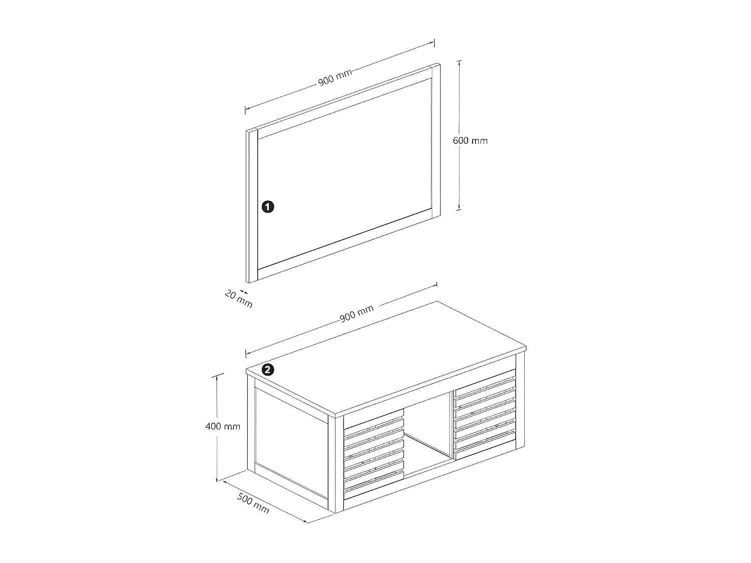 Opphengt baderomsmøbel i akasiatre med enkelvask og speil - 90 cm - PENEBEL