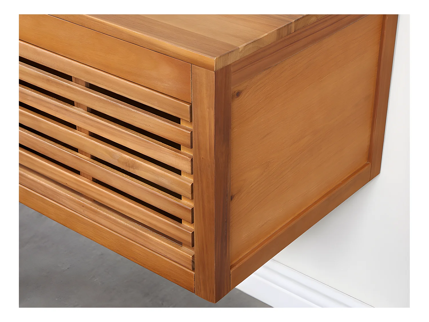 Mueble de baño suspendido de madera de acacia con doble lavabo y espejos - 130  cm - PENEBEL