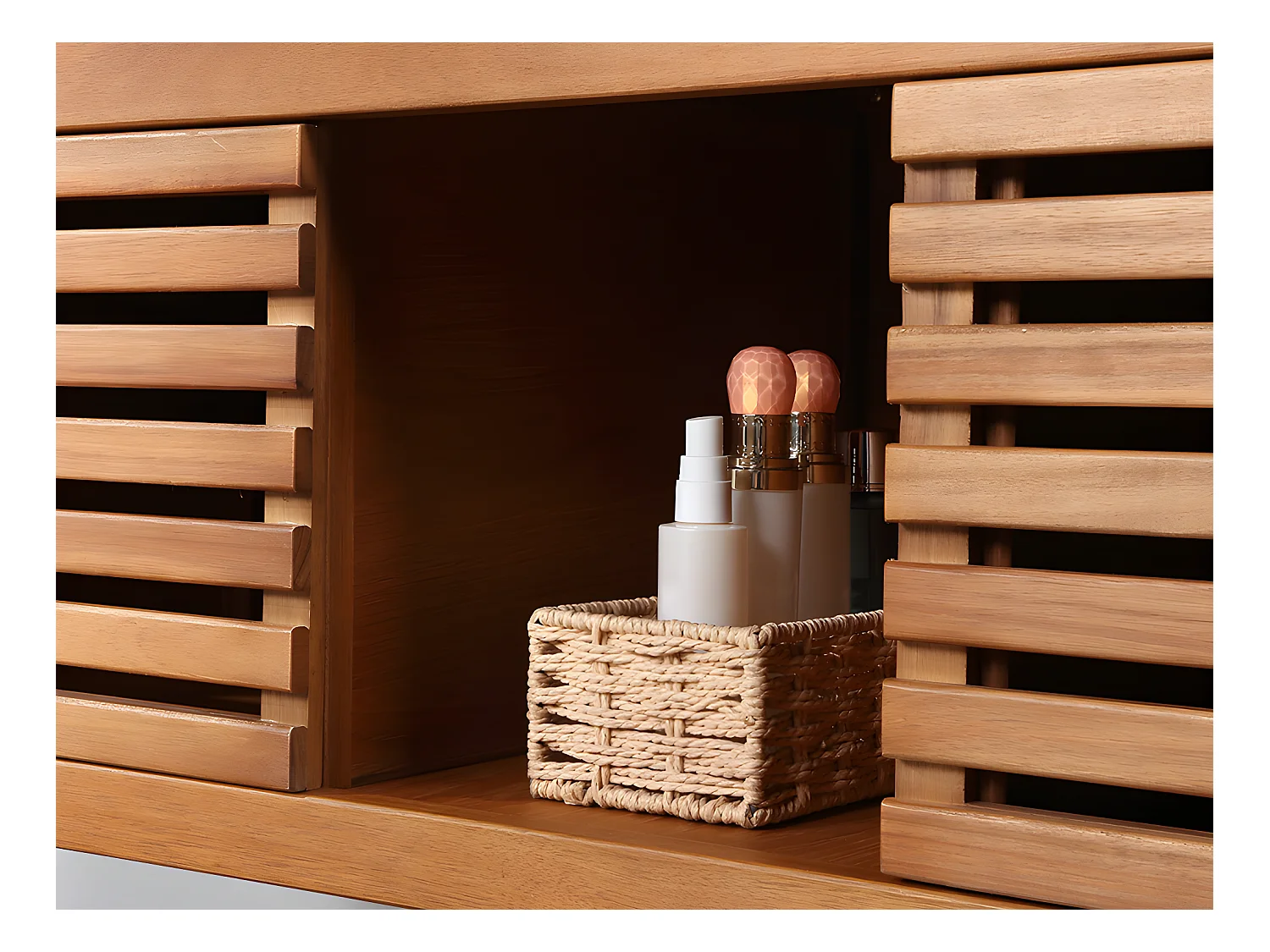 Mueble de baño suspendido de madera de acacia con doble lavabo y espejos - 130  cm - PENEBEL