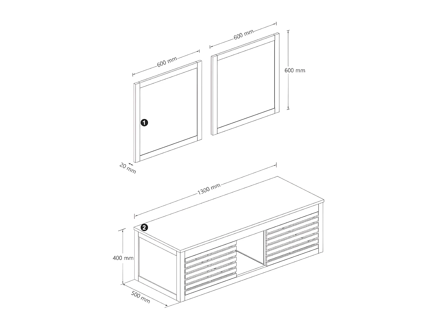 Mueble de baño suspendido de madera de acacia con doble lavabo y espejos - 130  cm - PENEBEL