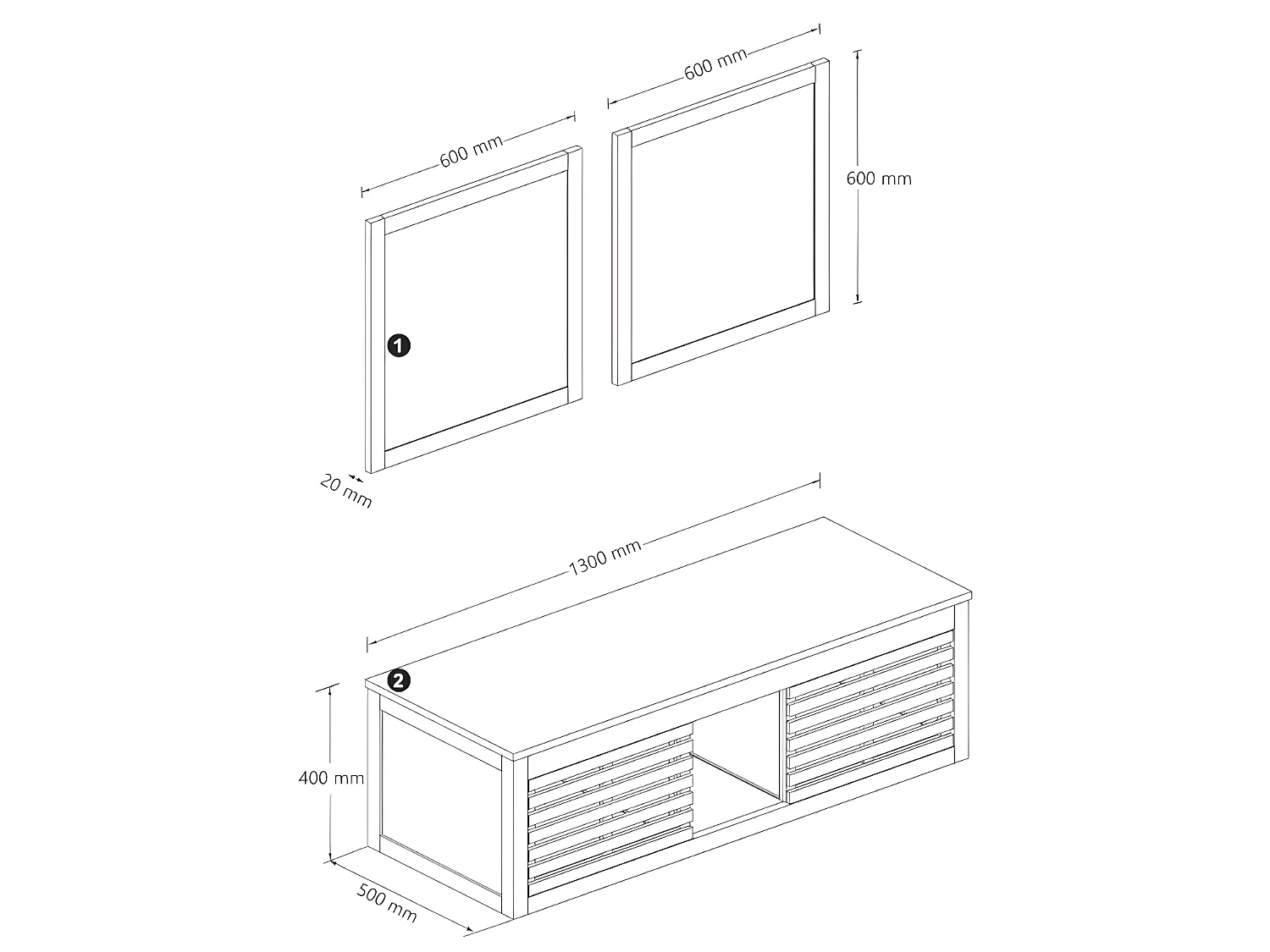 Mueble de baño suspendido de madera de acacia con doble lavabo y espejos - 130  cm - PENEBEL