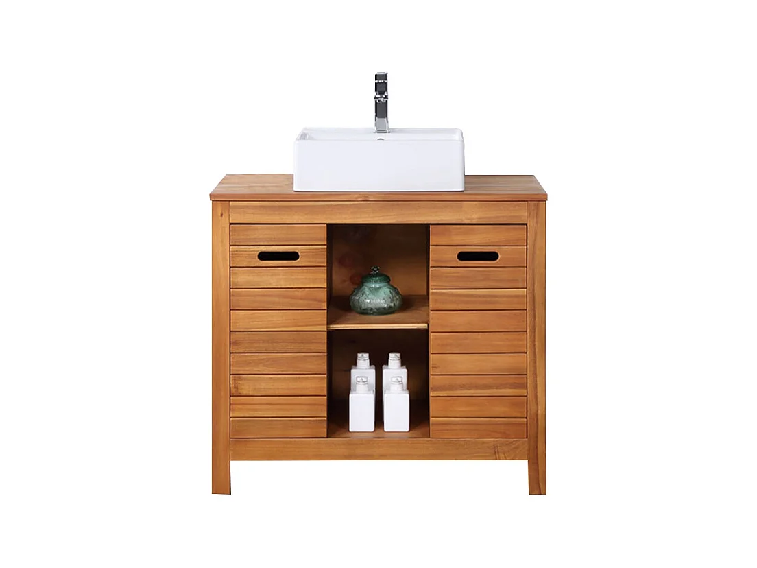 Meuble de salle de bain  en bois d'acacia avec simple vasque - 90 cm  - PULUKAN