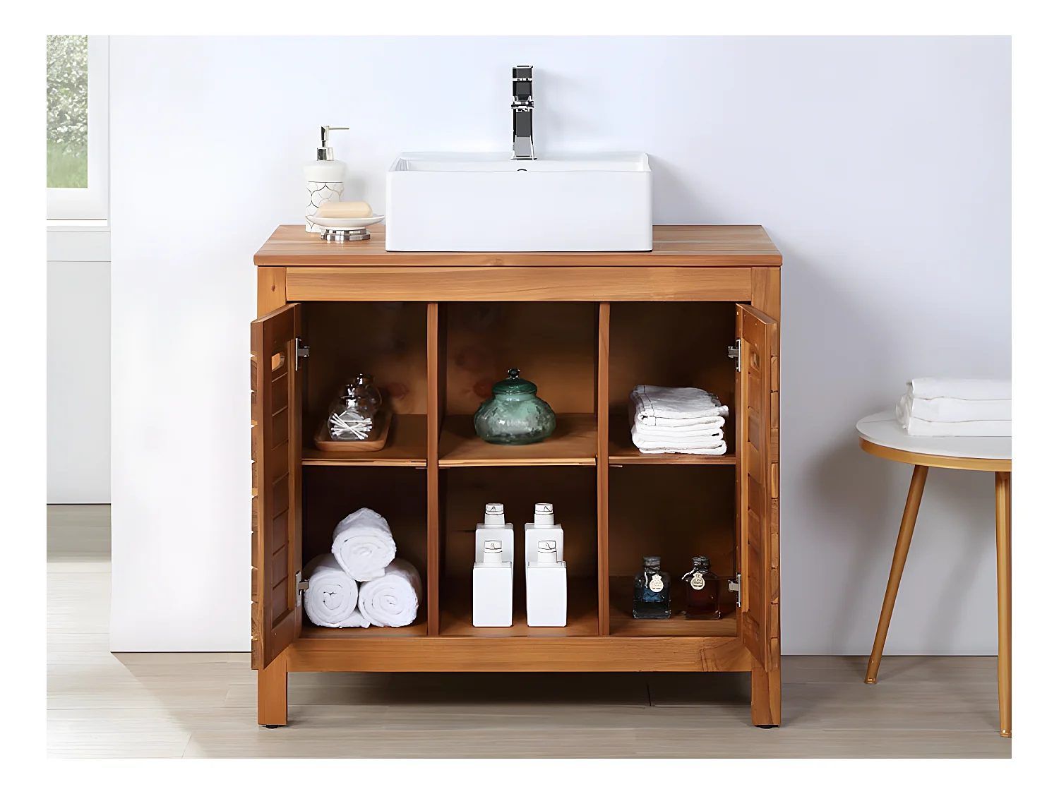 Waschbeckenunterschrank mit Einzelwaschbecken - Akazienholz - 90 cm - PULUKAN