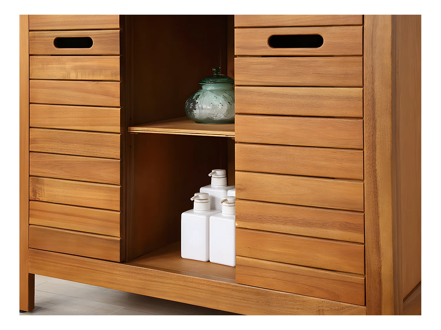 Waschbeckenunterschrank mit Einzelwaschbecken - Akazienholz - 90 cm - PULUKAN