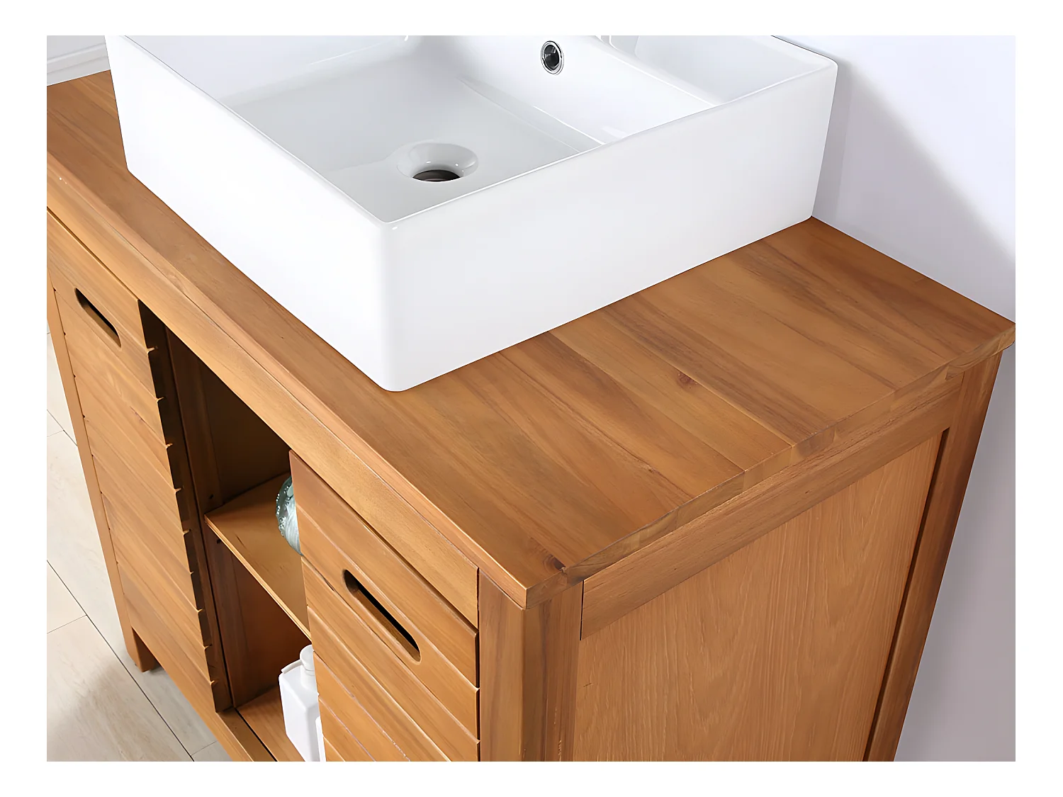 Waschbeckenunterschrank mit Einzelwaschbecken - Akazienholz - 90 cm - PULUKAN