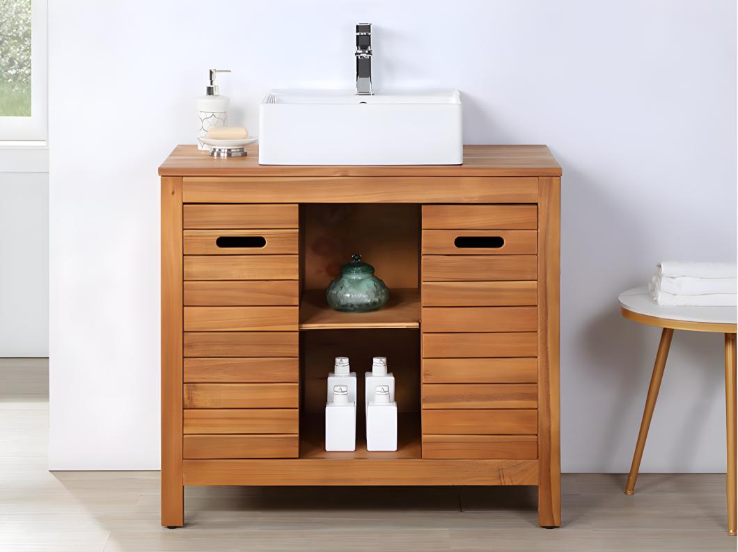 Meuble de salle de bain  en bois d'acacia avec simple vasque - 90 cm  - PULUKAN